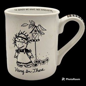 Marci Mug 2012 Enesco Hang In There Black And White Bird Cage Flowers EUC